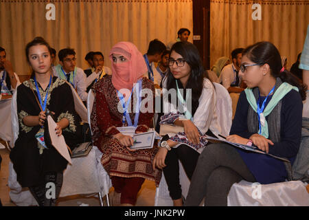 QUETTA, PAKISTAN. July-29 2017: Girls Student are participating during the committee session regarding International Issues and politics during third  Stock Photo