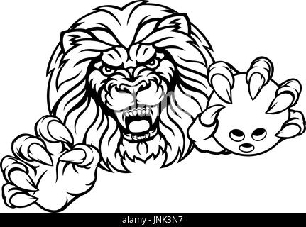 Lion Bowling Ball Sports Mascot Stock Vector