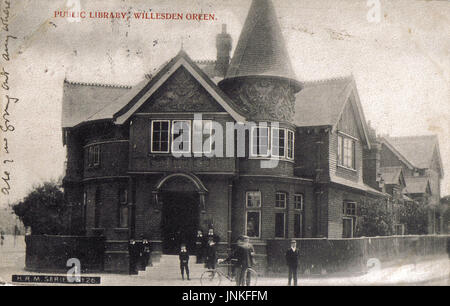 Willesden Green Public Library  (London) (from a vintage postcard) Stock Photo