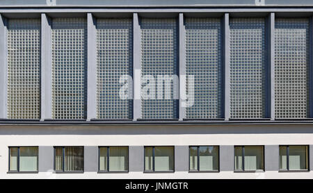 The wall of a modern publc  city building is made of thousands of cubic glass bricks. Urban background Stock Photo