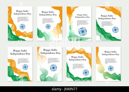 Independence Day India. Set of templates, brochures, flyers for your design in the colors of the national flag of India. Vector illustration. Stock Vector