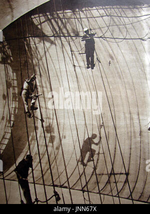 Sailors working in the shrouds and rigging of the  Finnish grain ship 'Parma' in 1934 during the 'Great Grain Race' Stock Photo