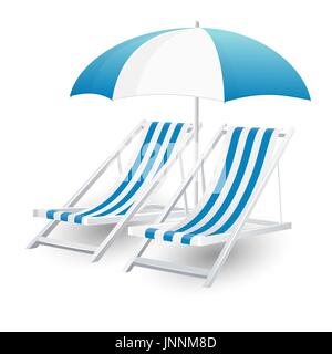 Chair and beach umbrella isolated Stock Vector