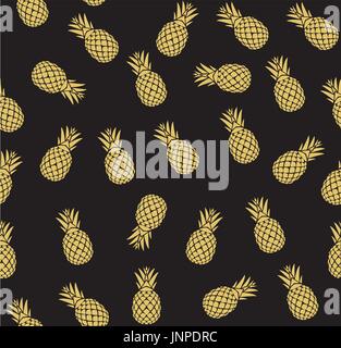 vector illustration of golden seamless pineapple background pattern Stock Vector