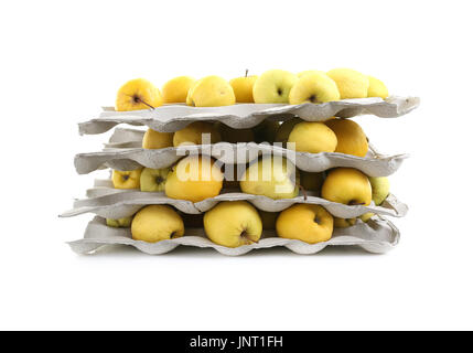 Three Trays of Apples on a white background Stock Photo