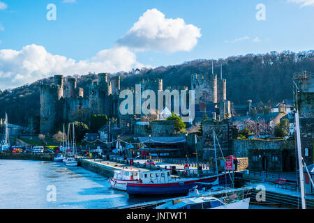 Conway with views of the castle. Stock Photo