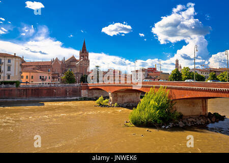 City of Verona Adige river and San Fermo Maggiore church, Veneto region of Italy. Stock Photo