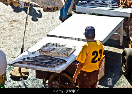 view on fresh fish market on Essaouira in Morocco Stock Photo