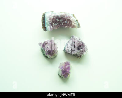 Four Amethyst geodes parts from top for crystal therapy treatments and reiki Stock Photo