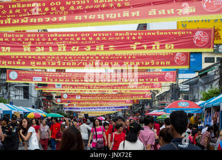 Bangkok, Thailand - February 18, 2015: Crowds at the celebration of the Chinese New Year in Chinatown, Bangkok. Stock Photo