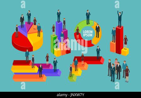 Business infographic. Chart, graph, people, presentation concept. Set icons vector illustration Stock Vector