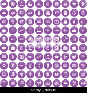 100 business group icons set purple Stock Vector