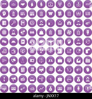 100 business people icons set purple Stock Vector
