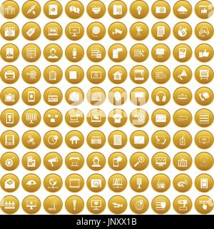 100 information technology icons set gold Stock Vector