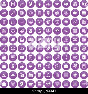 100 business process icons set purple Stock Vector