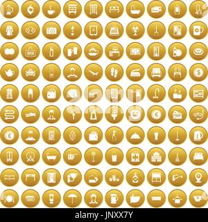 100 inn icons set gold Stock Vector