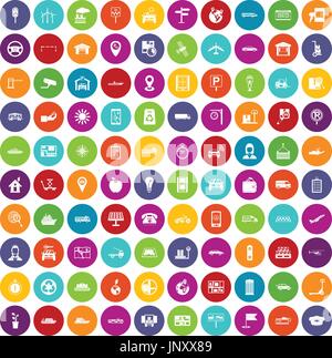 100 navigation icons set color Stock Vector