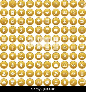 100 insurance icons set gold Stock Vector