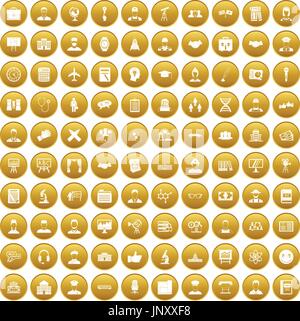 100 intelligent icons set gold Stock Vector