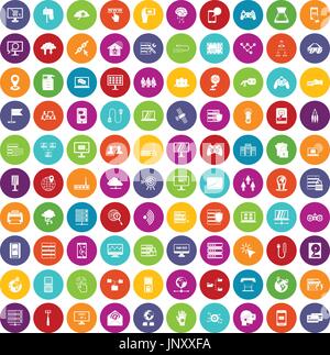 100 network icons set color Stock Vector