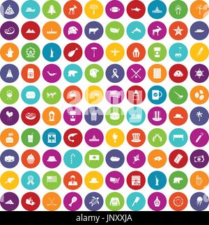 100 North America icons set color Stock Vector