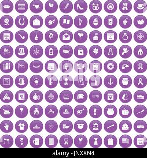 100 calendar icons set purple Stock Vector