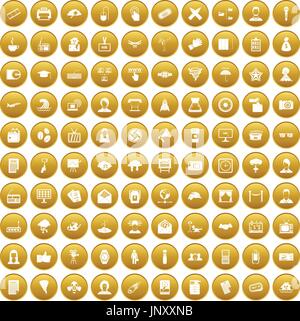 100 journalist icons set gold Stock Vector