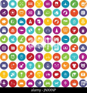 100 nursery icons set color Stock Vector