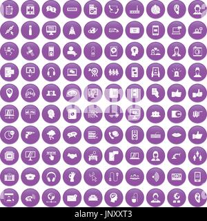 100 call center icons set purple Stock Vector