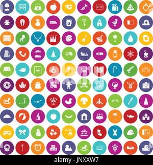 100 nursery school icons set color Stock Vector