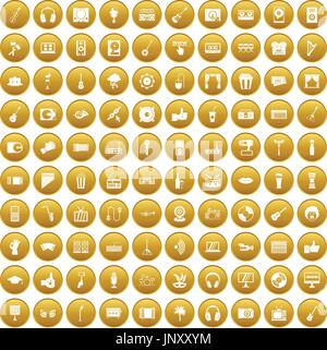 100 karaoke icons set gold Stock Vector
