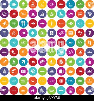 100 ocean icons set color Stock Vector