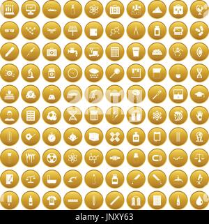 100 laboratory icons set gold Stock Vector