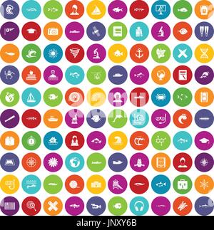 100 oceanologist icons set color Stock Vector