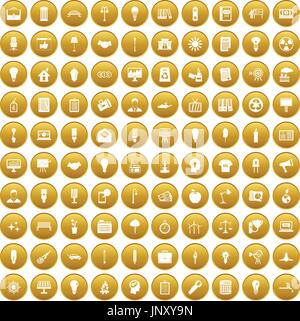 100 lamp icons set gold Stock Vector