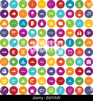 100 oceanology icons set color Stock Vector