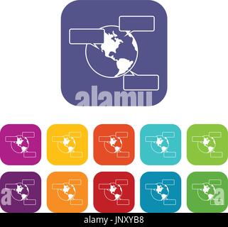 Globe and empty speech bubbles icons set Stock Vector