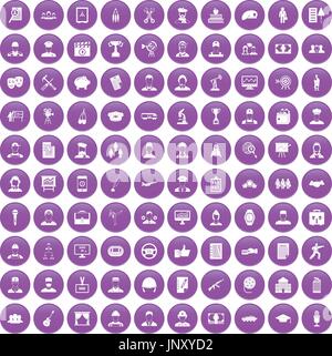 100 career icons set purple Stock Vector