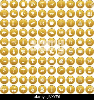 100 landscape icons set gold Stock Vector
