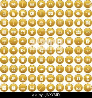 100 leisure icons set gold Stock Vector
