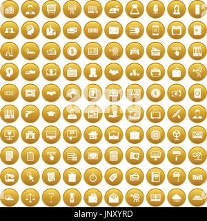 100 lending icons set gold Stock Vector
