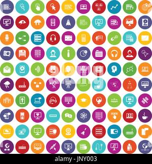 100 on-line seminar icons set color Stock Vector