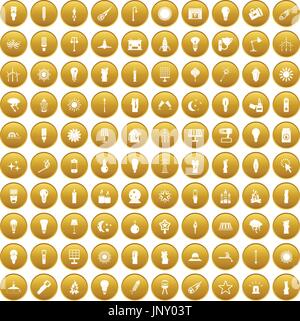 100 light source icons set gold Stock Vector