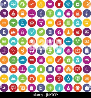 100 online shopping icons set color Stock Vector