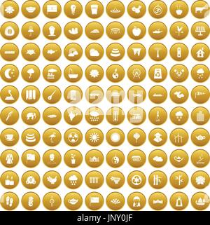 100 lotus icons set gold Stock Vector