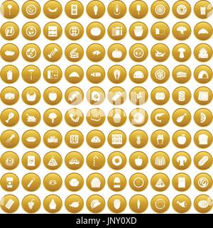 100 meal icons set gold Stock Vector