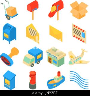 Poste service icons set, isometric style Stock Vector