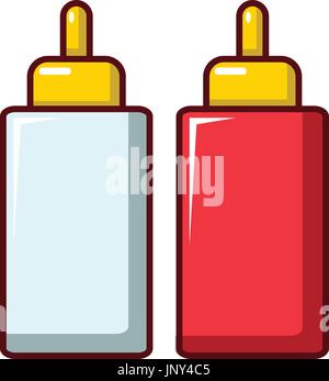 Mustard ketchup bottle icon, cartoon style Stock Vector