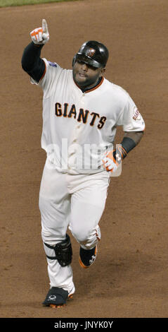 San Francisco Giants Infielder Pablo Sandoval (48) is in his ready position  at third base. The Giants beat the Astros 3 - 0 for the second shut out in  2 nights at