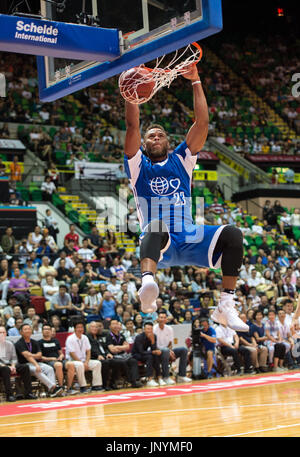 Hong Kong, China. 30th July, 2017. HONG KONG, CHINA - JULY 30: No 23 Justin Anderson of the Philadelphia 76ers scores.To celebrate the 20th Anniversary of the formation of the Hong Kong Special Administrative Region (HKSAR), the Yao Foundation (started by Chinese basketball player Yao Ming) host a charity match between the American professional Nike rising star team and the Chinese Men's basketball stars team ( Chinese Mens win 66-63. Hong Kong, Hong Kong SAR, China on July 30, 2017. Alamy Live News/Jayne Russell Credit: Jayne Russell/Alamy Live News Stock Photo